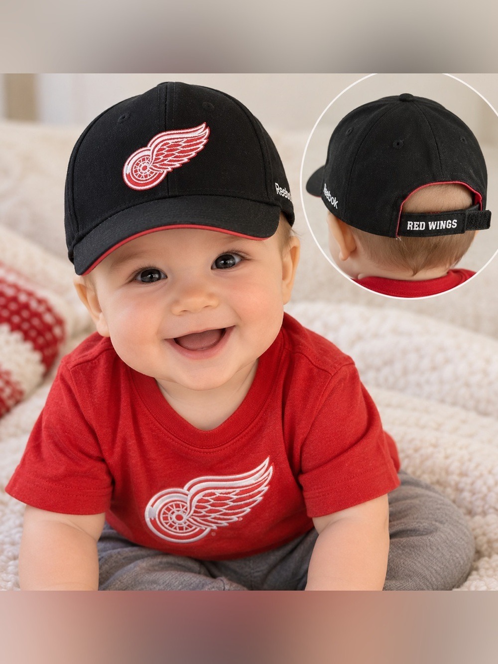 Reebok Detroit Red Wings Infant Adjustable Baseball Cap Black Red NHL
